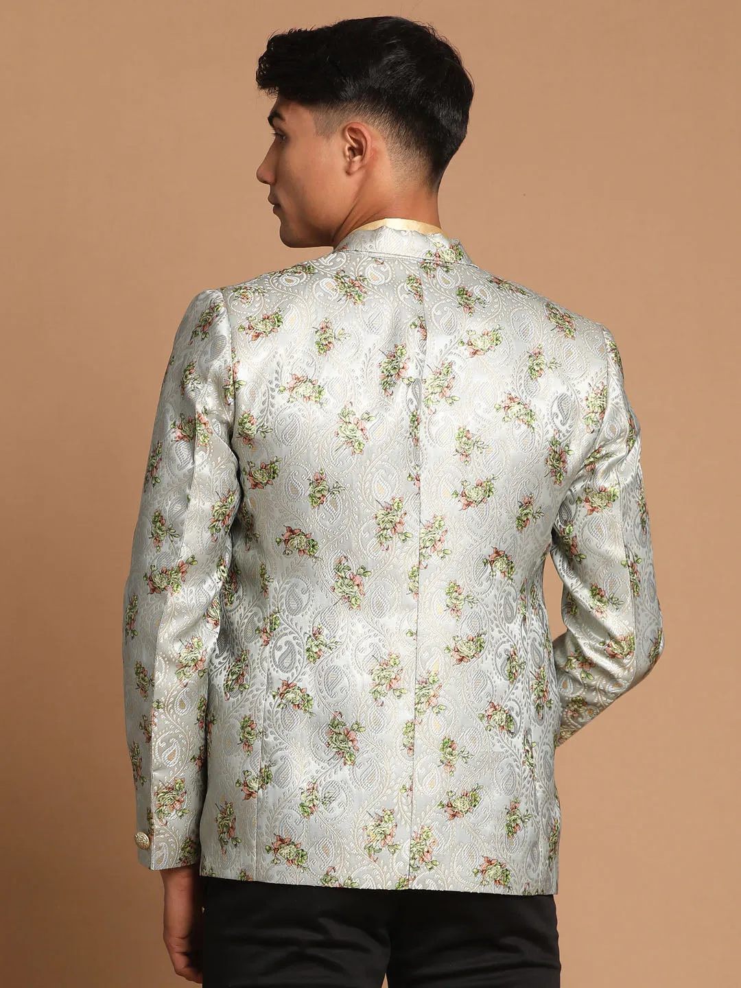 Jashvi Men's Light Green Woven Silk Blend Blazer